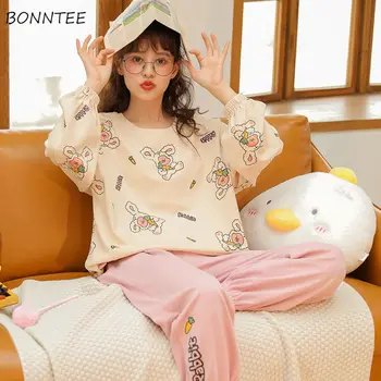 Pijama Conjuntos De Mujer Dulce Otoño Primavera Básica Suave Diaria Pieza De 2 Niñas Pijamas Coreano De La Moda Popular De La Mujer Ropa De Dormir Salón De Desgaste
