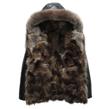 Ping Heladas de Invierno de los hombres de la Moda abrigos abrigo de piel chaqueta de cuero Sombrero de Mantener Caliente chaquetas de cuero de los hombres de Alta Calidad de la Venta Caliente