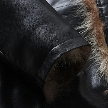 Ping Heladas de Invierno de los hombres de la Moda abrigos abrigo de piel chaqueta de cuero Sombrero de Mantener Caliente chaquetas de cuero de los hombres de Alta Calidad de la Venta Caliente