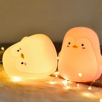 Pingüino de Silicona de Sensor Táctil, LED de las Luces de la Noche USB Recargable Dormitorio Lámpara de la Mesita Para Niños de Bebé de la Navidad Regalos de Cumpleaños