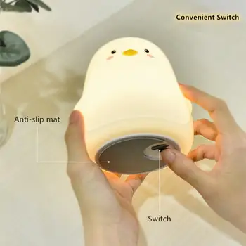 Pingüino de Silicona de Sensor Táctil, LED de las Luces de la Noche USB Recargable Dormitorio Lámpara de la Mesita Para Niños de Bebé de la Navidad Regalos de Cumpleaños