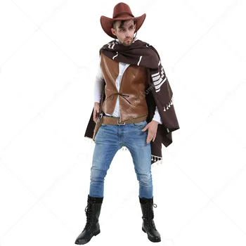 Pistolero errante Traje de Clint Eastwood Poncho Traje de Vaquero Vaquero del Oeste disfraces de Halloween para Hombres