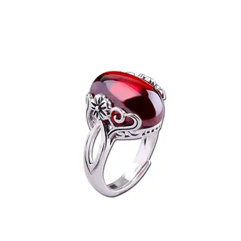 Plata 925 anillo S925 Plata Esterlina de la Moda de Joyería de la Señora de Granate Rubí joyas de fantasía Ajustable granate anillo de apertura JZ020884