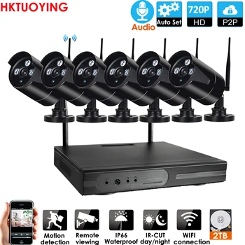 Plug and Play 8CH 1080P audio HD Inalámbrica NVR Kit de P2P 720P Piscina al aire libre de la Visión Nocturna del IR de la Seguridad de la Cámara IP de Wifi Sistema de CCTV