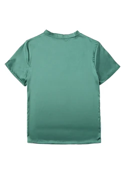 Plus Tamaño Mujeres Verde camisetas de Manga Corta de Impresión de las Mujeres del Satén de camisetas Señora Suelta de Verano Verde Camisetas Tops