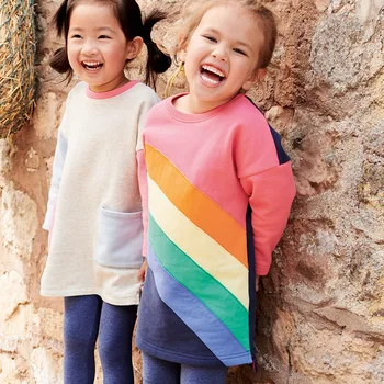 Poco maven 2019 Otoño arco iris Vestido para Niñas de 2-7Years Niño Ropa de Algodón de Niño del Bebé de las Niñas Tops Camisetas Vestidos de los Niños del Cabrito