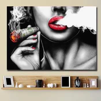 Pop moderno Chica Sexy Fumando Un Cigarro, Óleo sobre tela, Carteles y Grabados, Cuadros de Arte de Pared con Fotos Para la Sala de estar