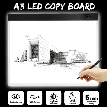Portátil A3 Dibujo Digital Tableta Gráfica, Caja de Luz LED de Seguimiento de Copia de la Junta de Pintura Escribir la Tabla de Tres niveles de Regulación Stepless 161677