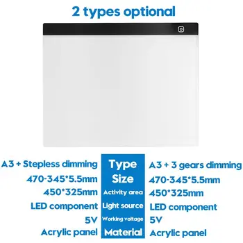 Portátil A3 Dibujo Digital Tableta Gráfica, Caja de Luz LED de Seguimiento de Copia de la Junta de Pintura Escribir la Tabla de Tres niveles de Regulación Stepless