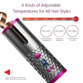 Portátil Inalámbrica Automática rizador Hair Curler USB Recargable para la Pantalla LCD Rizado de la Máquina