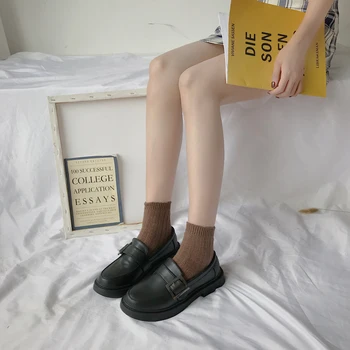 Primavera/Otoño, la Nueva Mujer de Cuero de Oxford Zapatos Retro de la Universidad de la Moda Casual de Mujer Zapatos de Deslizamiento sobre el Sólido Zapatos De Mujer W35-38