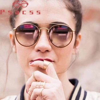 Psacss Gafas de sol de las Mujeres/de los Hombres De 2019 Vintage Ronda de Gafas de Sol de Doble Viga de la Marca del Diseñador de Espejo lentes de sol hombre/mujer UV400