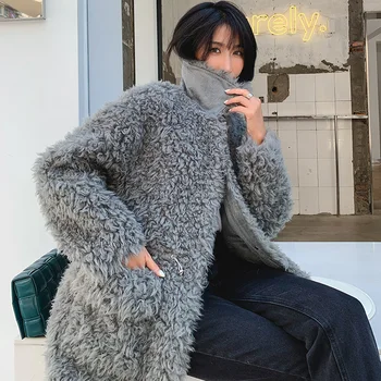 Ptslan 2020 de la Mujer Genuina de la Esquila de las Prendas de abrigo de Invierno Nueva moda de la Cremallera de la Real Abrigo de Lana ropa de invierno cálido de las mujeres P7521