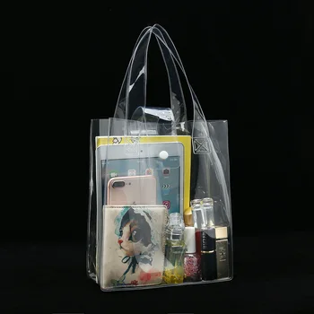 PVC del claro de la cosmética bolso con hebilla de plástico de maquillaje promocional bolsa disponible por encargo