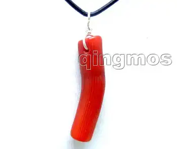 Qingmos GENUINO de Coral Rojo Collar Colgante para las Mujeres con Natural 8*40m m de la Rama de Coral Collar de Cordón de 18