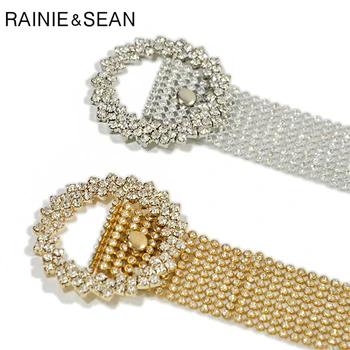 RAINIE SEAN Mujeres de diamantes de imitación de los Cinturones de Oro y Plata de Pvc Diamante de la Correa de la Cintura Femenina Ceinture Correas de las Señoras de los Vestidos de 67853