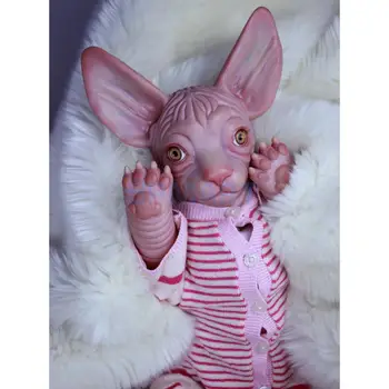 Real Tacto de la Silicona de 18 pulgadas Renacer Kits de Gato Sphynx de la Extremidad Molde Realista Cat Modelo de Muñeca Sin pintar, Trabajo hecho a mano de BRICOLAJE