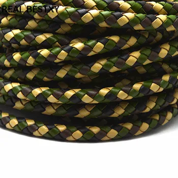 REAL XY 1m/lote de 6mm auténtico cordón de cuero redondo trenzado real roun de cuero nuevo diseño militar para pulseras de cordón de cuero