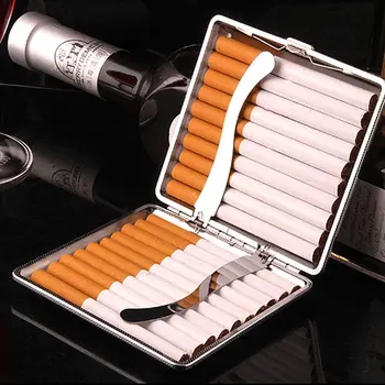 Regalo para los Hombres de Cuero de los Cigarrillos de la Caja de 20 Sticks Cigarro Caso de Metal de Cuero Accesorios de Fumar Cigarrillo Señora de Almacenamiento de la Cubierta de Mantener