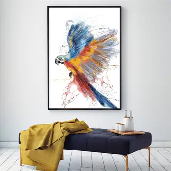 RELIABLI Animal Pinturas en Lienzo Colorido Loro Imágenes de la Pared del Arte de Volar de las Aves Carteles Para Vivir Decoración de la Habitación de Impresiones Sin Marco