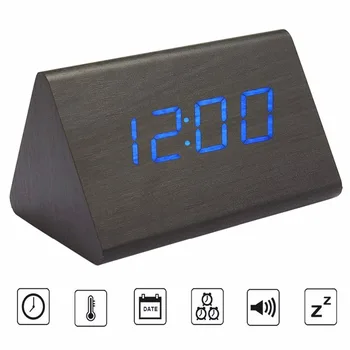 Reloj de madera de Control de Voz Digital con LED de Alarma del Reloj de Escritorio de Repetición de alarma Electrónica de Tabla de Reloj Nixie Madera de la Mesilla de Alarma del Reloj 18068