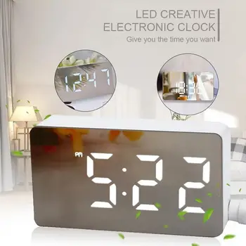 Reloj de mesa Reloj de Alarma Snooze Digital LED Espejo de la Hora del Reloj de Temperatura Grande de la Visualización Electrónica de Rectángulo, Reloj de Escritorio Digital
