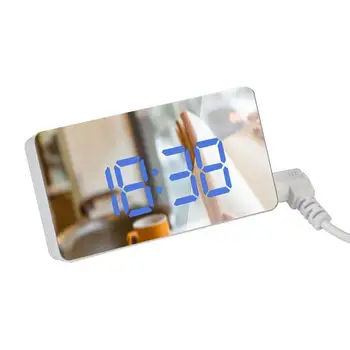 Reloj de mesa Reloj de Alarma Snooze Digital LED Espejo de la Hora del Reloj de Temperatura Grande de la Visualización Electrónica de Rectángulo, Reloj de Escritorio Digital