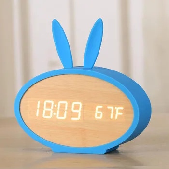 Reloj despertador Digital Lindo Divertido Chirld/de la muchacha de Madera DIY Reloj Led con Temperatura de la Habitación de los Niños