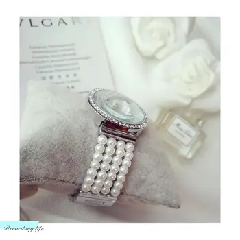 Reloj Mujer Mujer Relojes de Imitación Perlas Pulsera Brillante Diamante de Cristal Elegante Vestido de Reloj de Cuarzo para Mujer Regalo FA1305