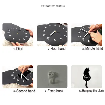 Relojes de pared Para la sala de estar Creativa de dibujos animados Lindo Gato Reloj de Pared de la Decoración del Hogar Reloj de Manera de la Cola Mueva el Silencio de envío de la Gota June22