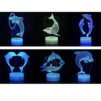 Remoto/Control Táctil de los Delfines 3D Luz de Noche LED de Acrílico Lámpara de Escritorio de la Atmósfera de la Lámpara Niños de la Lámpara de la Mesita de Navidad Regalos de la Decoración del Hogar