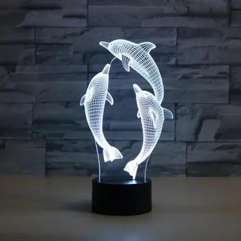 Remoto/Control Táctil de los Delfines 3D Luz de Noche LED de Acrílico Lámpara de Escritorio de la Atmósfera de la Lámpara Niños de la Lámpara de la Mesita de Navidad Regalos de la Decoración del Hogar