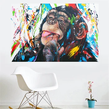 Resumen handpaint impresión en lienzo impreso orangután animal de arte de pared de cuadros modernos de dormitorio, habitación de los niños decoración de impresiones de la lona