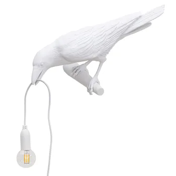Retro Blanco Negro Pájaro Lámpara de Mesa LED de la Mesilla de Dormitorio Sala Comedor Loft Decoración del Hogar Design Noche, Escritorio de Madera, Luces de 220v