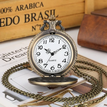 Retro Bronce Reloj de Bolsillo 3D de la Hoja de Arce Números arábigos de Cuarzo Reloj de Bolsillo Colgante del Collar de Reloj de Cadena Mejores Regalos para Hombres, Mujeres