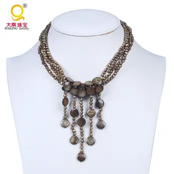 Retro de agua dulce de la perla & shell collar multi strand colgante de collar de mujer accesorios 510
