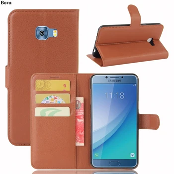 Retro de cuero Flip Case para Samsung Galaxy C5 C5 Pro Cubierta Protectora Dinero slots Magnético Hebilla de la Funda