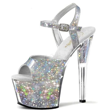 Rncksi 20cm zapatos con estrellas brillantes, zapatos de tacón alto para bailarines polo para la práctica de baile, zapatos de rendimiento de los vestidos.