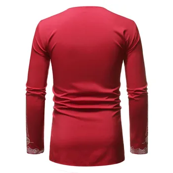Rojo Cuello V Africano Dashiki De Impresión Vestido De Camisa De Los Hombres De África Ropa De Manga Larga Camisa Masculina Ropa Casual Ropa Africana 188921
