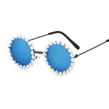 Ronda de Gafas de sol Bebé Bebé de la Vendimia Conjunto con Perlas de Metal Niño de Gafas de Sol de Chico Gran Marco Uv400 Espejo de los Niños Gafas De Sol 2020