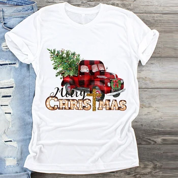 Ropa de mujer en Camión Árbol de la Impresión de los años 90 Feliz Navidad Imprimir Ropa Gráfico Superior de la Camiseta de las Señoras de la Mujer Camisetas Camiseta T-Shirt