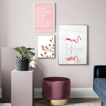 Rosa Flor De La Pluma De Mar Flamingo Cotizaciones De Arte De La Pared De La Lona De Pintura Nórdica Posters Y Impresiones De Imágenes De La Pared Para Vivir Decoración De La Habitación