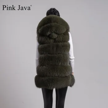 Rosa java QC8062 mujeres abrigos de invierno caliente de la venta real de piel de zorro de la capa natural de piel de zorro chaleco con capucha chaleco chaleco chaqueta de piel de lujo