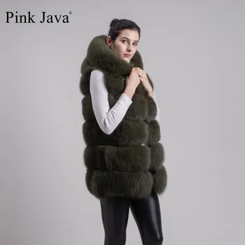 Rosa java QC8062 mujeres abrigos de invierno caliente de la venta real de piel de zorro de la capa natural de piel de zorro chaleco con capucha chaleco chaleco chaqueta de piel de lujo