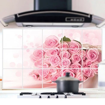 Rosa rosa Calcomanía de Pared para la cocina el arte de la decoración de escape de grasa de la prueba de aceite pegatinas 75 * 45cm 105136