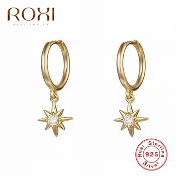 ROXI Esterlina 925 Pendientes de Plata de corea Mini Circón Estrella Colgante Pendientes del Perno prisionero para las Mujeres Femenina Colgante Círculo Pendientes