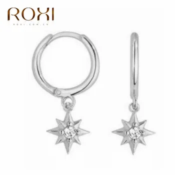 ROXI Esterlina 925 Pendientes de Plata de corea Mini Circón Estrella Colgante Pendientes del Perno prisionero para las Mujeres Femenina Colgante Círculo Pendientes