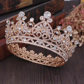 Royal King De La Reina Diadema De Plata De Color De Metal Grande Diademas De Las Joyas De La Princesa En Un Círculo Completo, Diamantes De Imitación De La Corona De La Boda Accesorios Para El Cabello