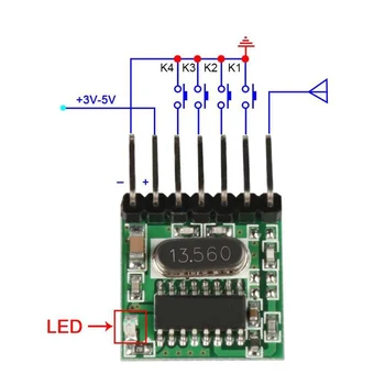 Rubrum 5pc 433 MHz Universal Inalámbrico Transmisor de RF de Aprendizaje Código 1527 Codificación del Módulo de 433Mhz Interruptor de Control Remoto Para Arduino