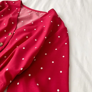 RUGOD 2020 Nuevas Llegadas de Verano de las Mujeres Blusa Camisa de cuello en V Retro Polk de Punto de Manga Larga de Pecho Solo Túnica para la Primavera Verano